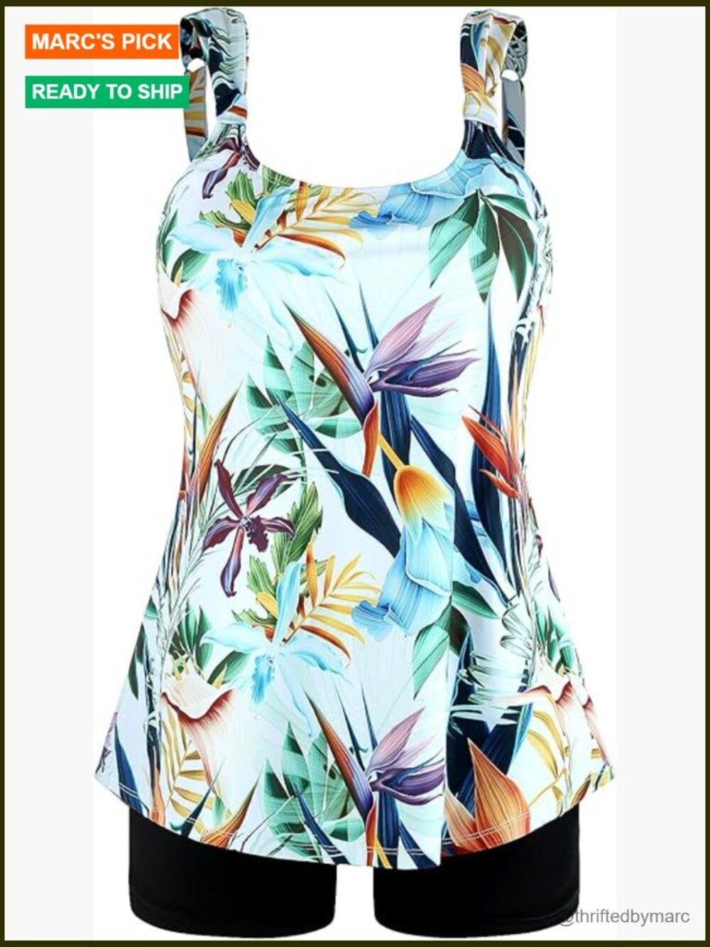 Women's Tankini Set with Boyshort Bottoms Loose Fit Square Neck